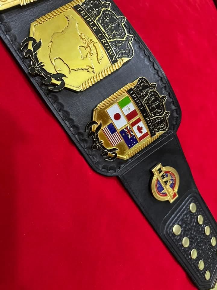 NWA Tripe Crown Wrestling Championship Belt IN 4MM Zinc 24KT Gold plated !