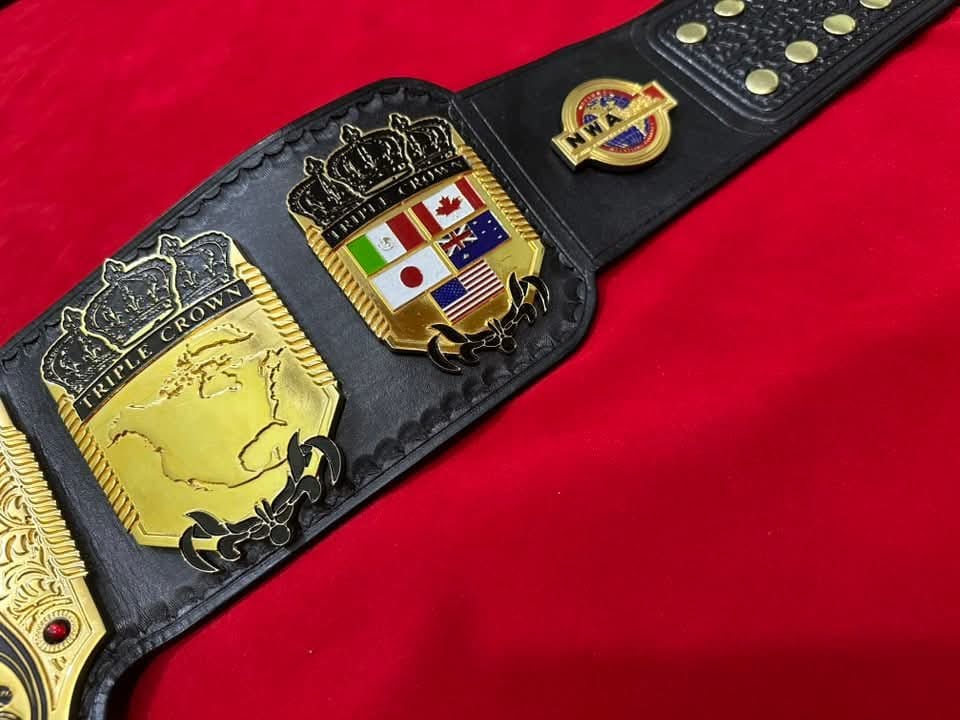 NWA Tripe Crown Wrestling Championship Belt IN 4MM Zinc 24KT Gold plated !