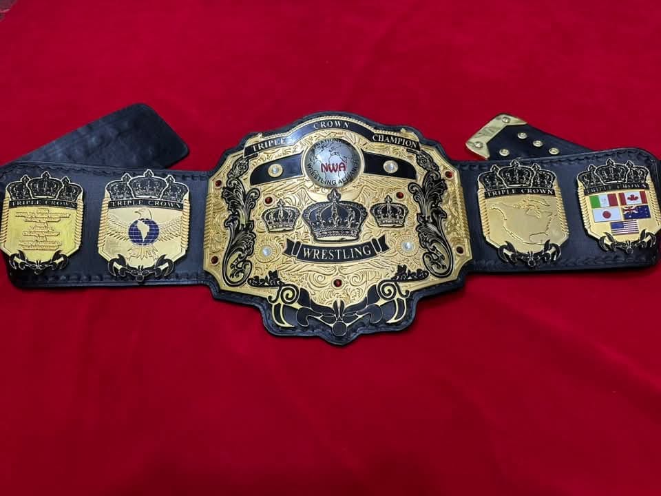 NWA Tripe Crown Wrestling Championship Belt IN 4MM Zinc 24KT Gold plated !