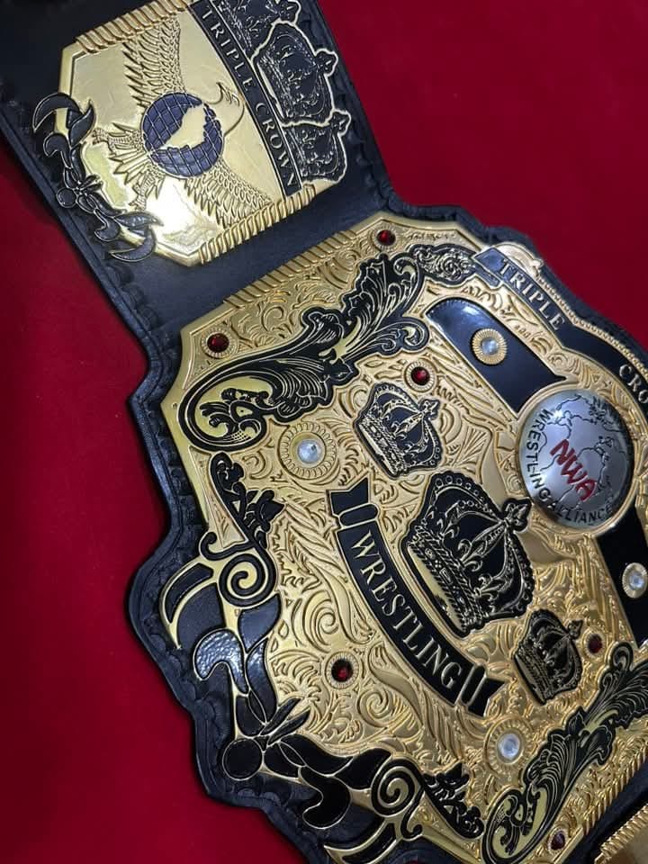 NWA Tripe Crown Wrestling Championship Belt IN 4MM Zinc 24KT Gold plated !