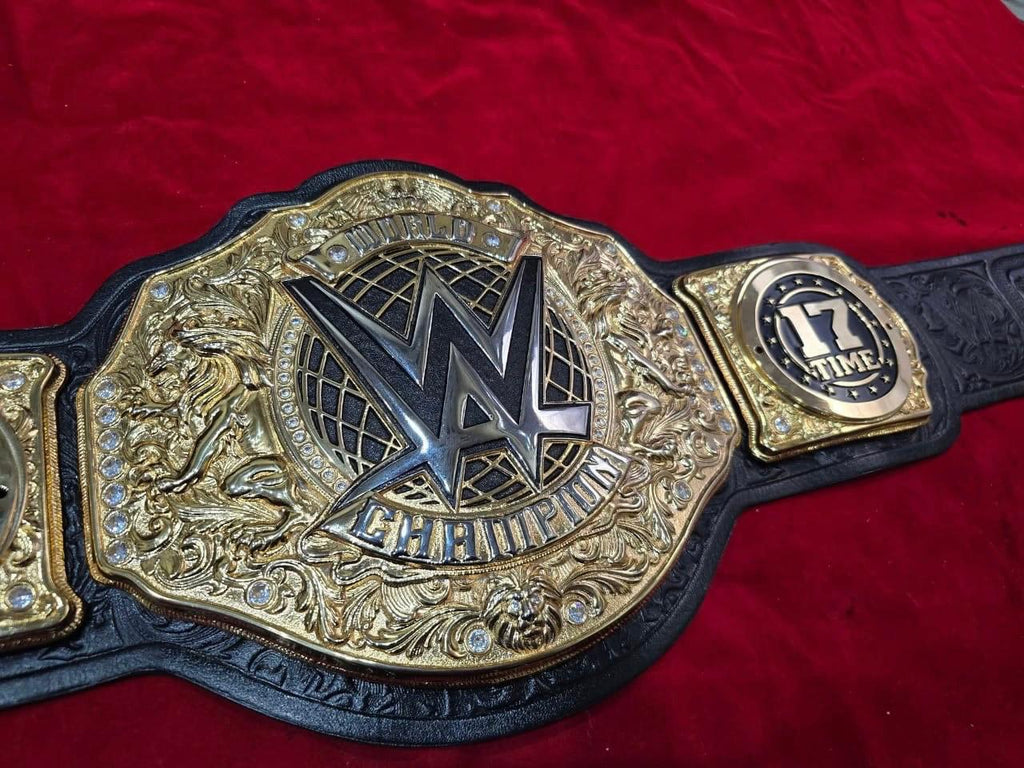 Premium World Heavyweight Championship belt, featuring customized side plates celebrating John Cena's 17th championship