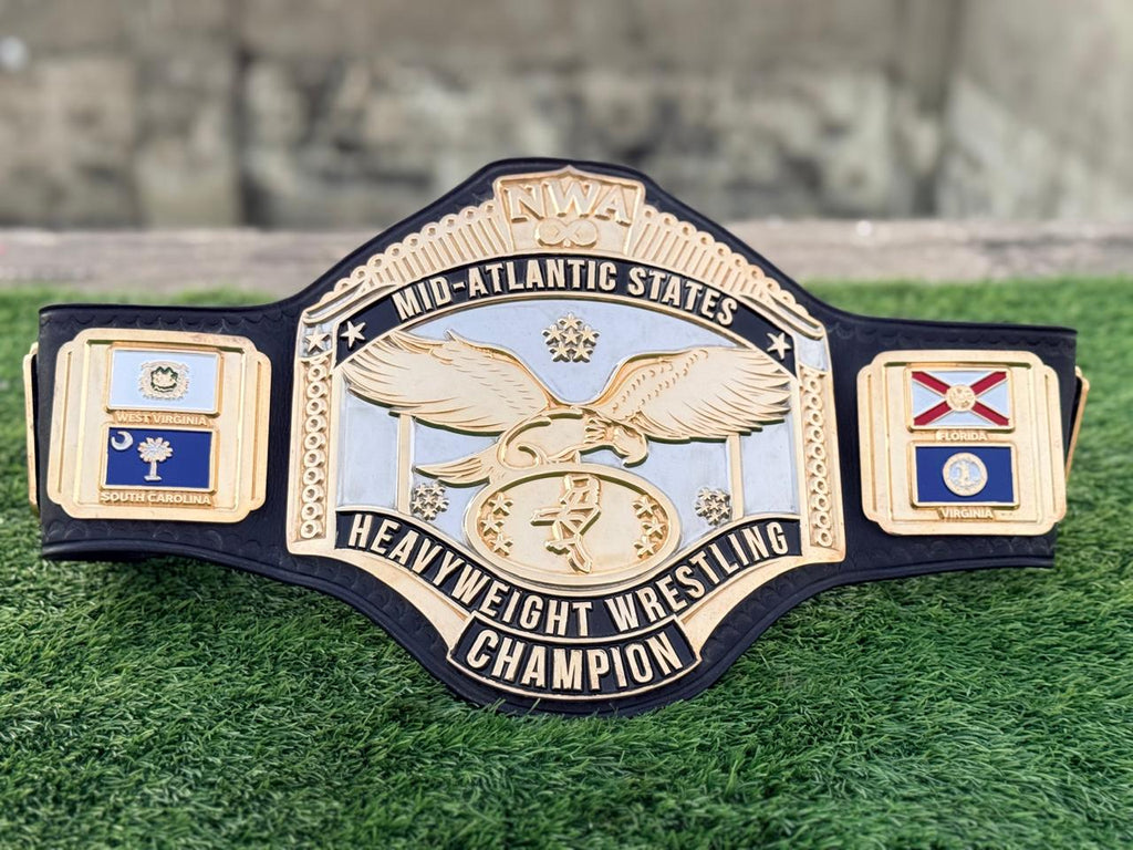 Premium CNC 3D NWA Mid-Atlantic Heavyweight Championship belt 24K Gold Dual Adults Size
