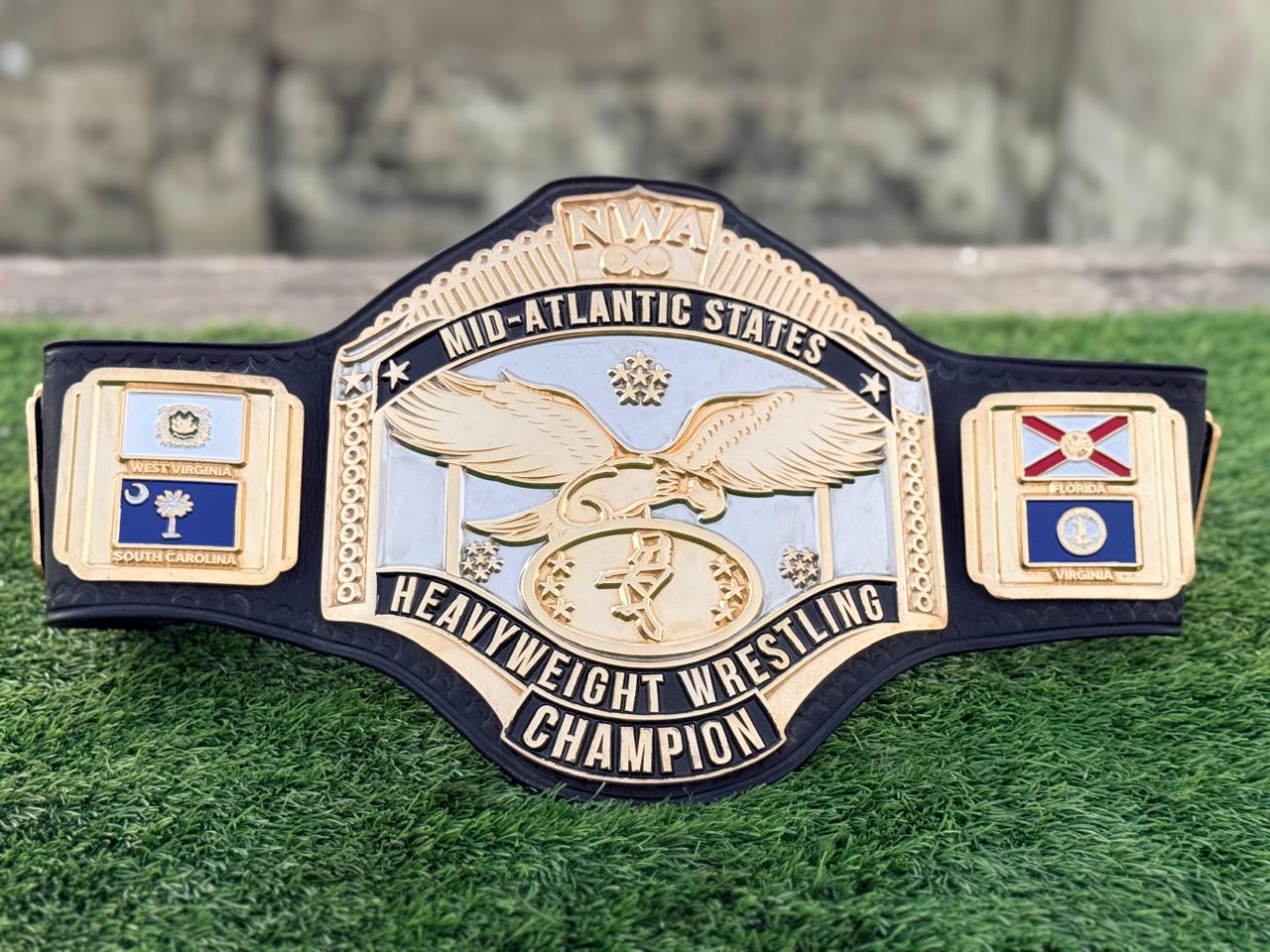 Premium CNC 3D NWA Mid-Atlantic Heavyweight Championship belt 24K Gold Dual Adults Size