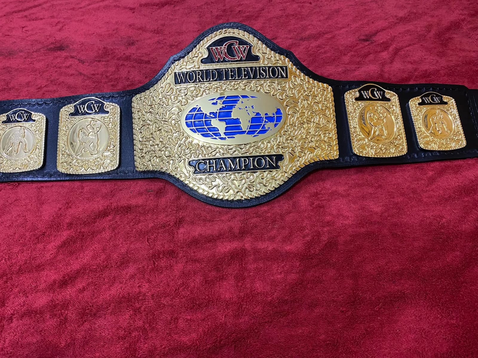 WCW World Television Championship Belt Adult Size 4mm Zinc - Gold Plating - 100% Genuine Cowhide Leather Strap