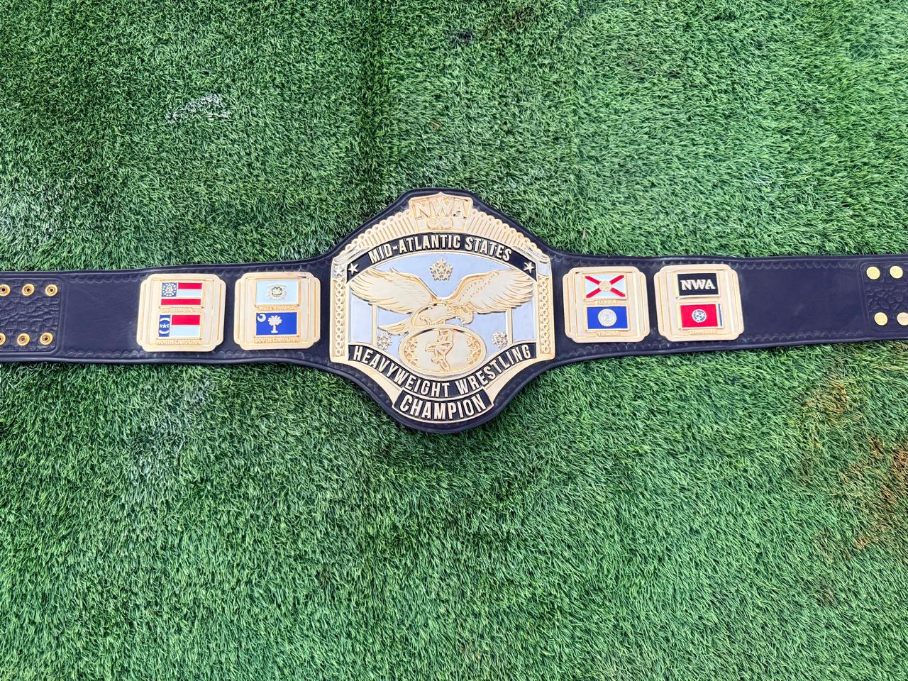 Premium CNC 3D NWA Mid-Atlantic Heavyweight Championship belt 24K Gold Dual Adults Size