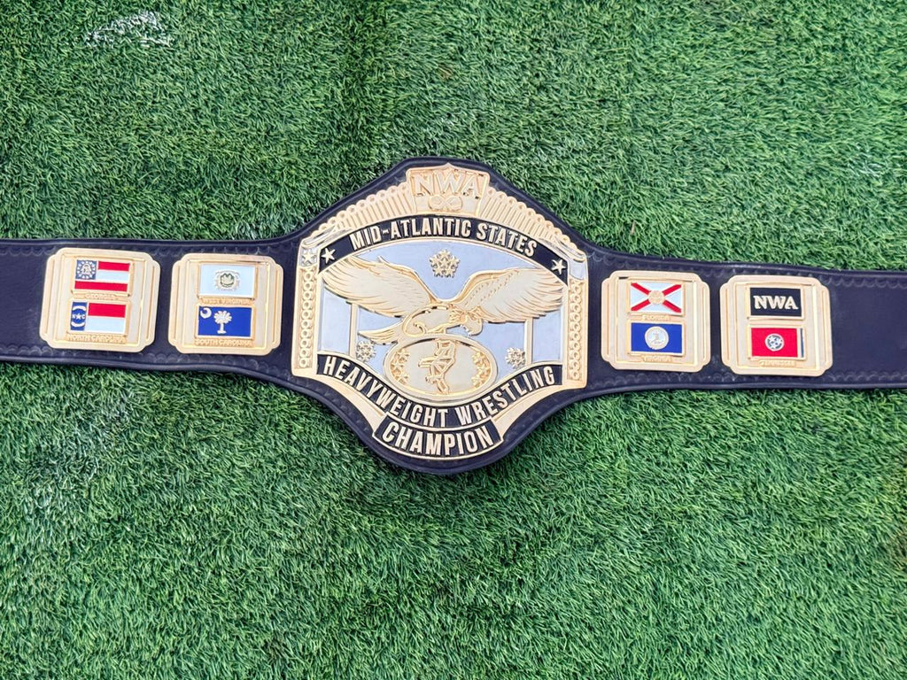 Premium CNC 3D NWA Mid-Atlantic Heavyweight Championship belt 24K Gold Dual Adults Size