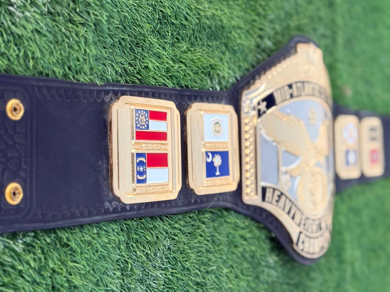 Premium CNC 3D NWA Mid-Atlantic Heavyweight Championship belt 24K Gold Dual Adults Size