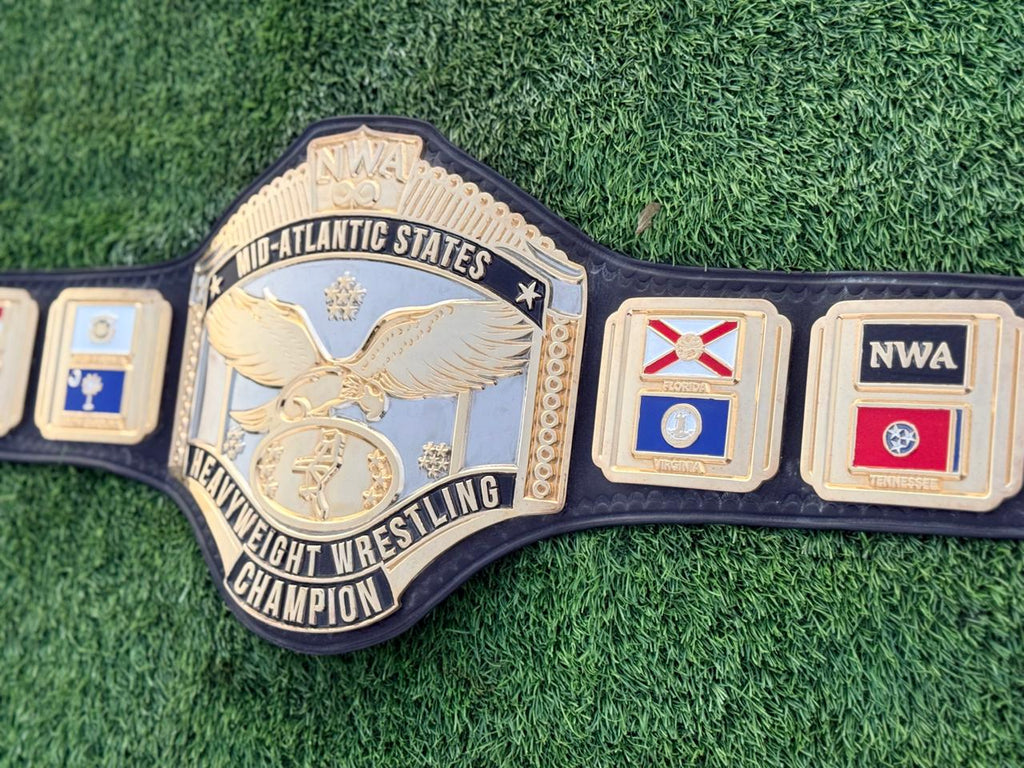Premium CNC 3D NWA Mid-Atlantic Heavyweight Championship belt 24K Gold Dual Adults Size