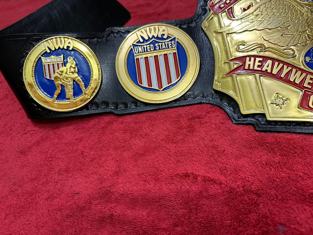 NWA UNITED STATES HEAVYWEIGHT WRESTLING CHAMPION BELT 4MM ZINC & GOLD PLATED