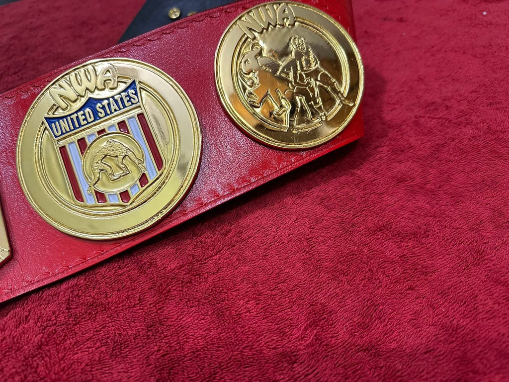 Nwa United states Tag Team Championship belt,4mm Zinc,Gold Plated.real Leather