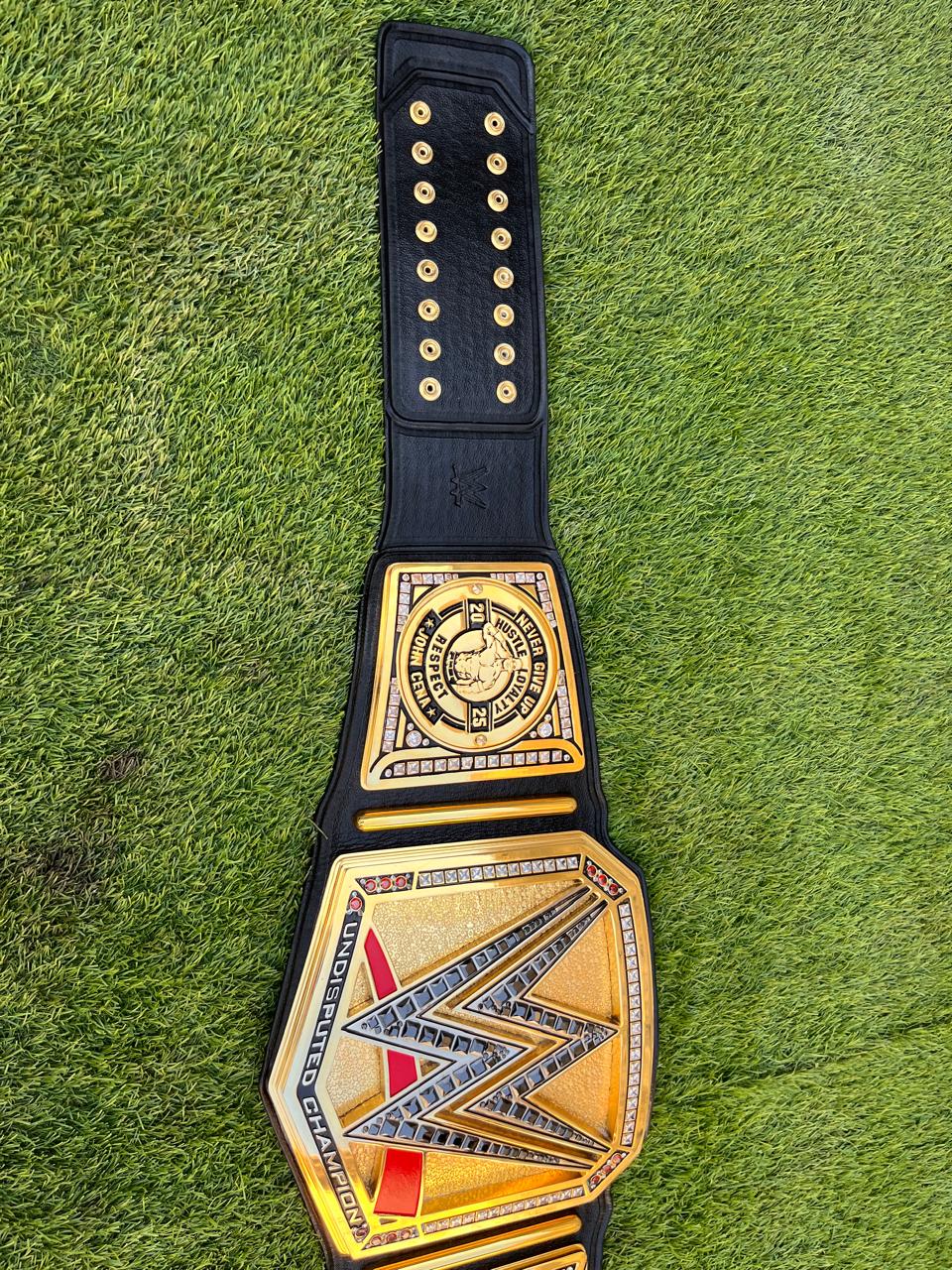 Premium CNC 3D Undisputed Championship replica belt featuring John Cena side plates 24K Gold Hand Tooling Leather