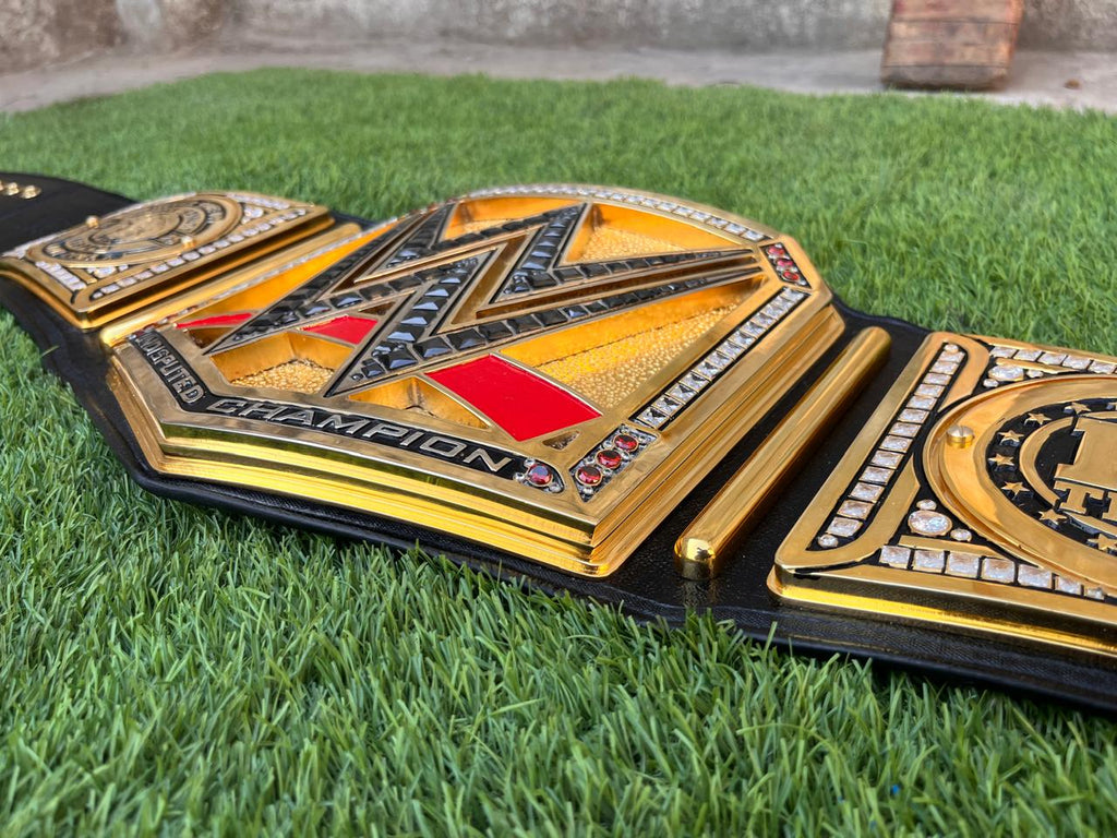 Premium CNC 3D Undisputed Championship replica belt featuring John Cena side plates 24K Gold Hand Tooling Leather