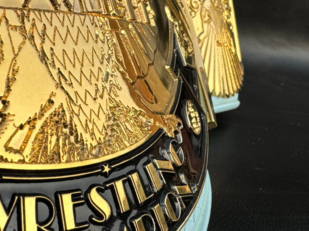 Premium CNC 3D Light Blue Winged Eagle Championship Replica Title Belt 4MM 24k Gold
