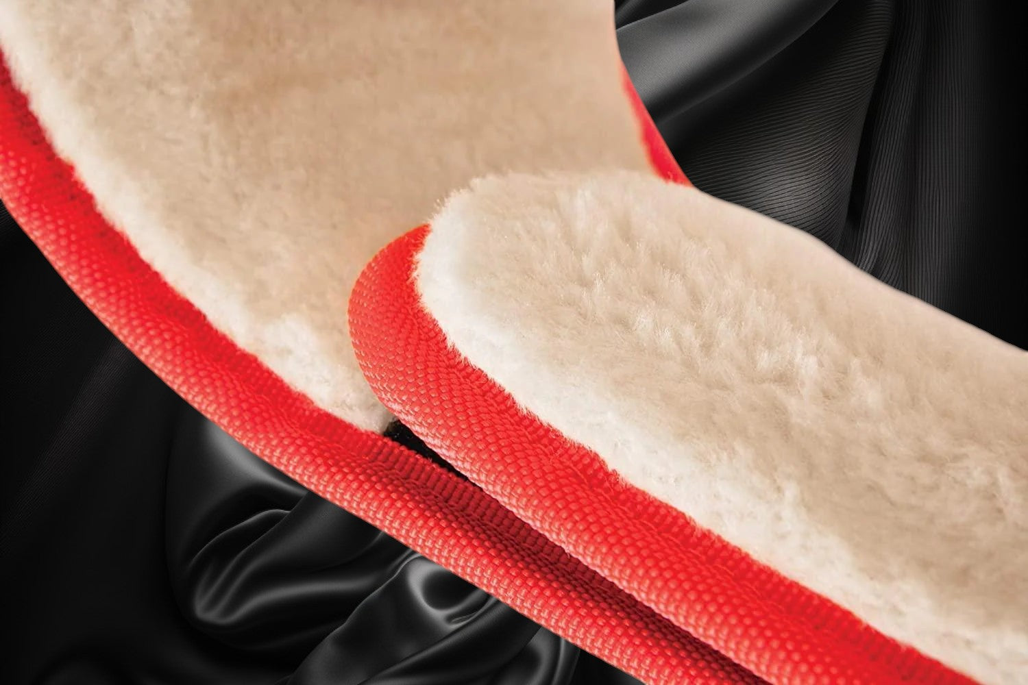 Ottoman Belts boxing championship belt featuring soft beige faux fur lining and red trim on a black satin background.