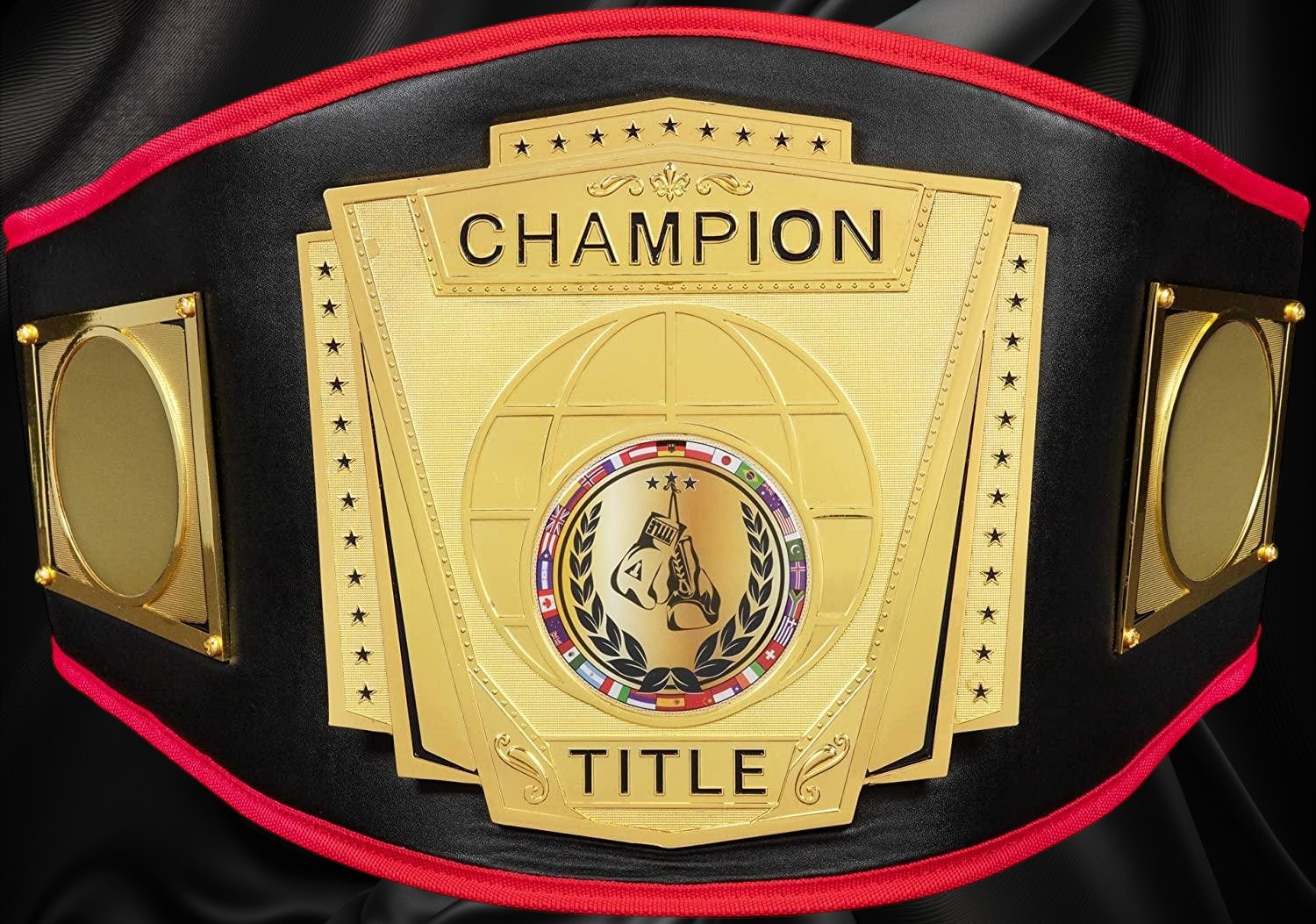 Ottoman Belts TITLE BOXING Force of One gold plated brass championship belt with black leather and red trim