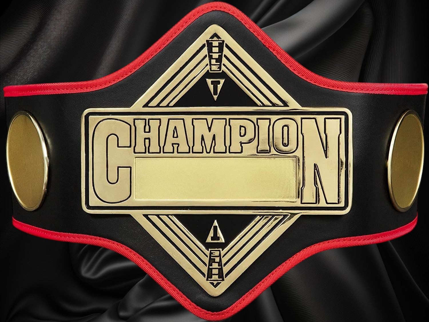 Ottoman Belts professional championship belt with a gold-tone plate, black synthetic leather, and red piping.