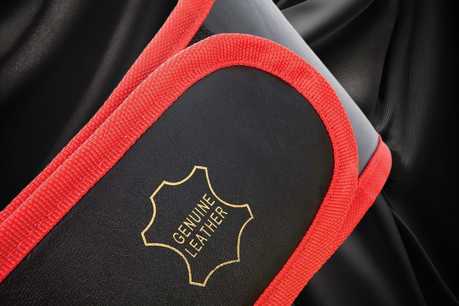 Ottoman Belts boxing championship belt featuring black genuine leather with red trim and gold embossed logo detail.