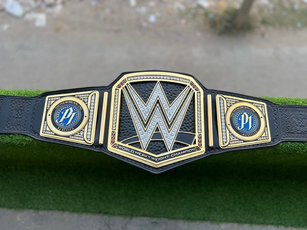 Premium CNC 3D Worldheavyweight Championship Replica Belt 16MM Releatherd With Aj Styles Side Plates 24K Gold Adults Size