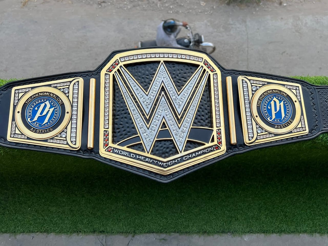 Premium CNC 3D Worldheavyweight Championship Replica Belt 16MM Releatherd With Aj Styles Side Plates 24K Gold Adults Size
