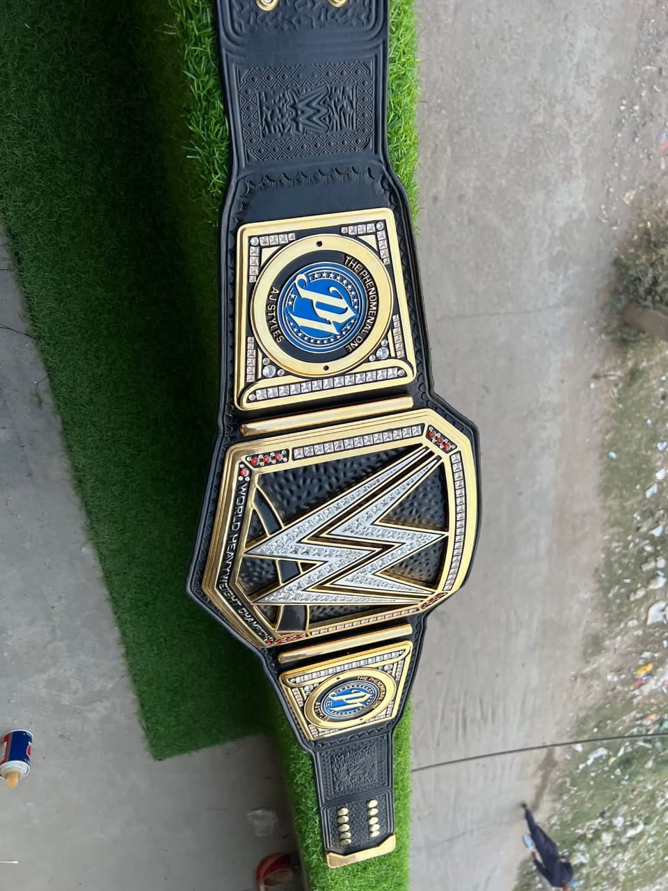 Premium CNC 3D Worldheavyweight Championship Replica Belt 16MM Releatherd With Aj Styles Side Plates 24K Gold Adults Size