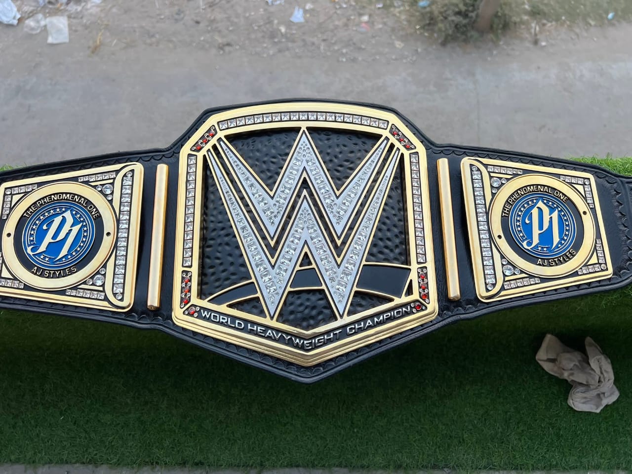 Premium CNC 3D Worldheavyweight Championship Replica Belt 16MM Releatherd With Aj Styles Side Plates 24K Gold Adults Size