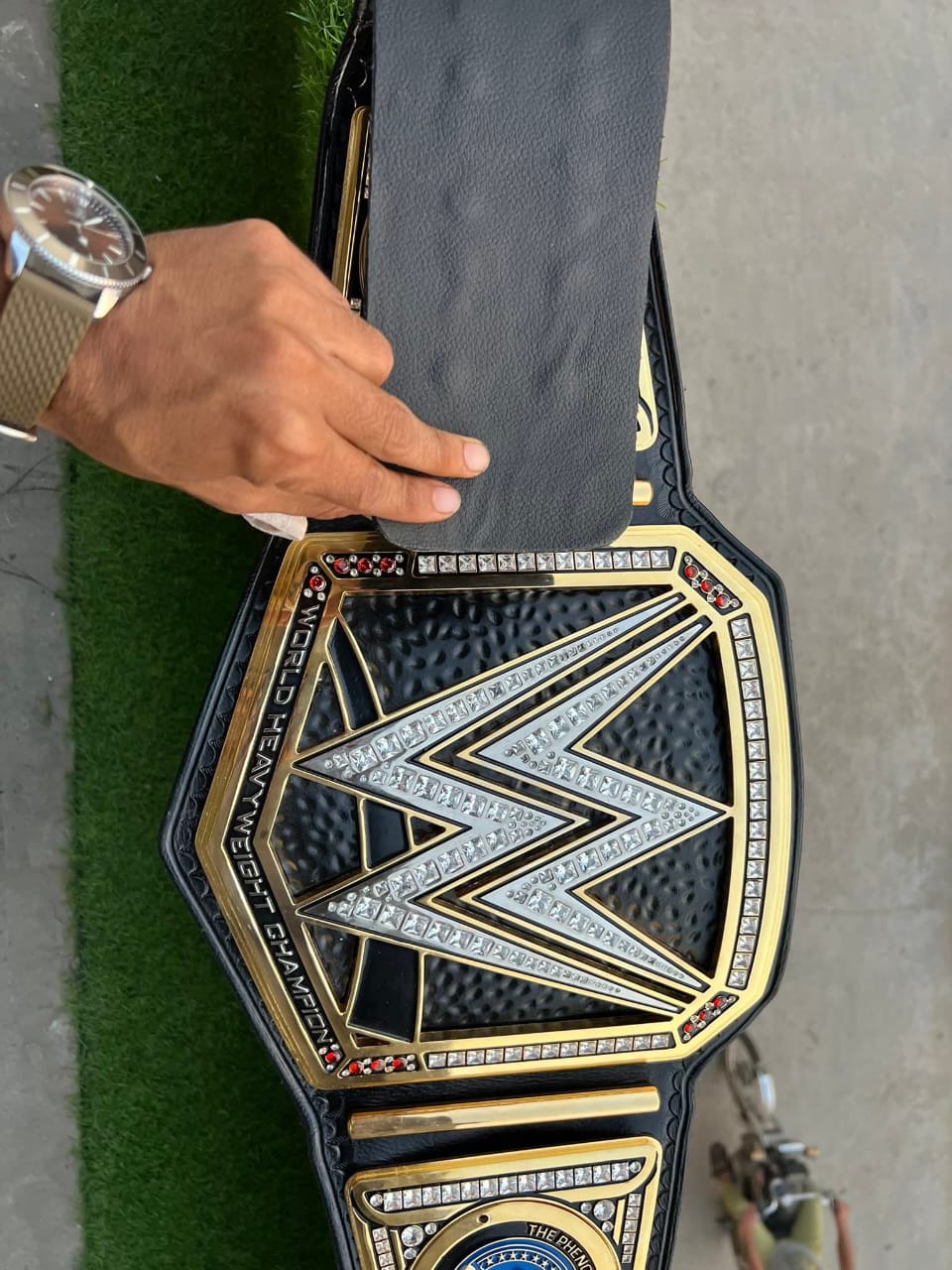 Premium CNC 3D Worldheavyweight Championship Replica Belt 16MM Releatherd With Aj Styles Side Plates 24K Gold Adults Size