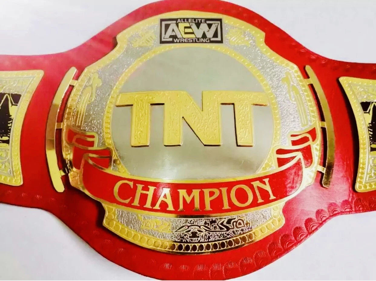 AEW TNT CHAMPION BELT BRASS PLATES 2MM BRASSTNT BELT AEW RED STRAP