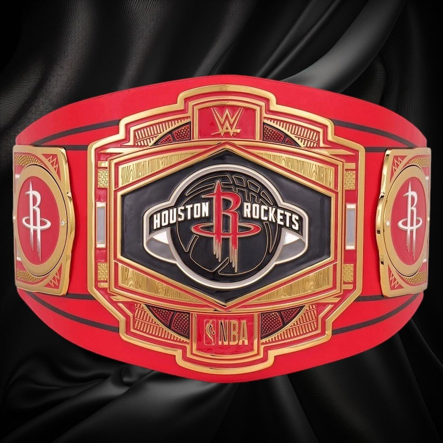 Houston Rockets NBA 2mm Championship Belt Gold Plated Real Leather