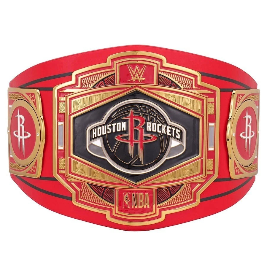 Houston Rockets NBA 2mm Championship Belt Gold Plated Real Leather