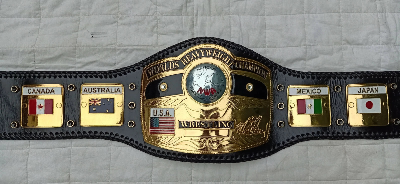 NWA DOM GLOBE WORLDS HEAVYWEIGHT CHAMPION WRESTLING BELT 4MM IN ZINC