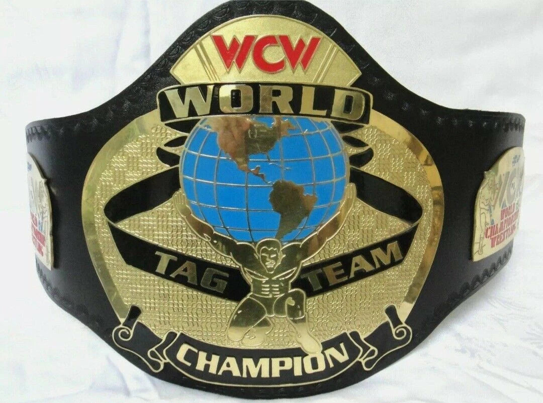 WCW World Championship Wrestling Tag Team Heavyweight Title Belt 2MM Brass - 100% Leather Strap - Free Shipping