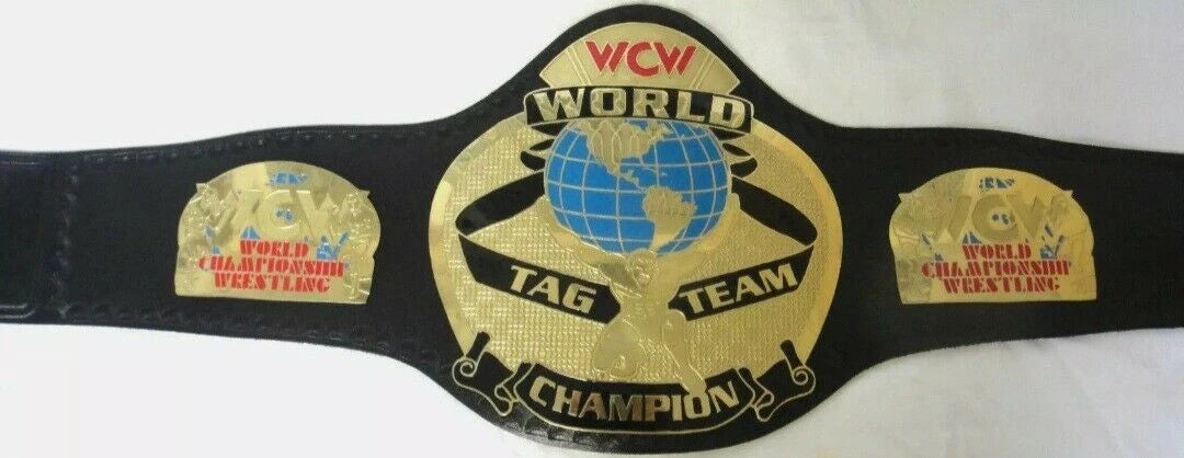 WCW World Championship Wrestling Tag Team Heavyweight Title Belt 2MM Brass - 100% Leather Strap - Free Shipping