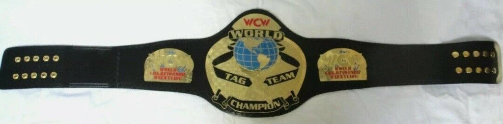 WCW World Championship Wrestling Tag Team Heavyweight Title Belt 2MM Brass - 100% Leather Strap - Free Shipping