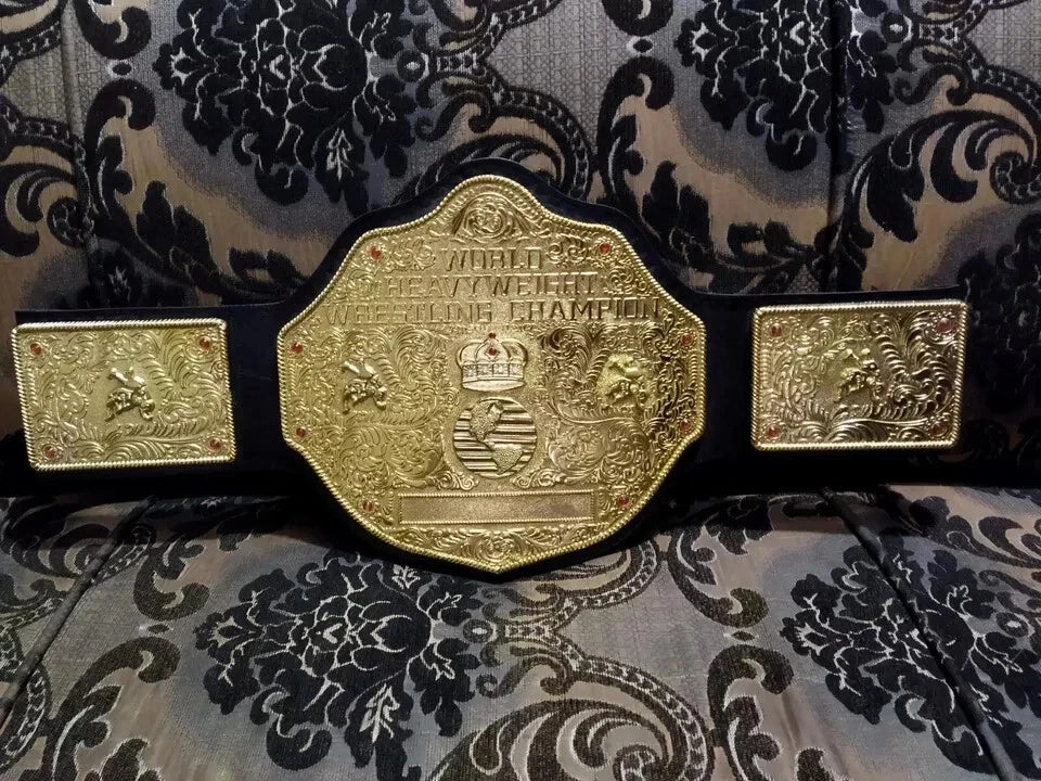 BIG GOLD World Heavyweight Championship Replica Tittle Belt Adult 4MM die-casted Black - Genuine Leather - Free Shipping