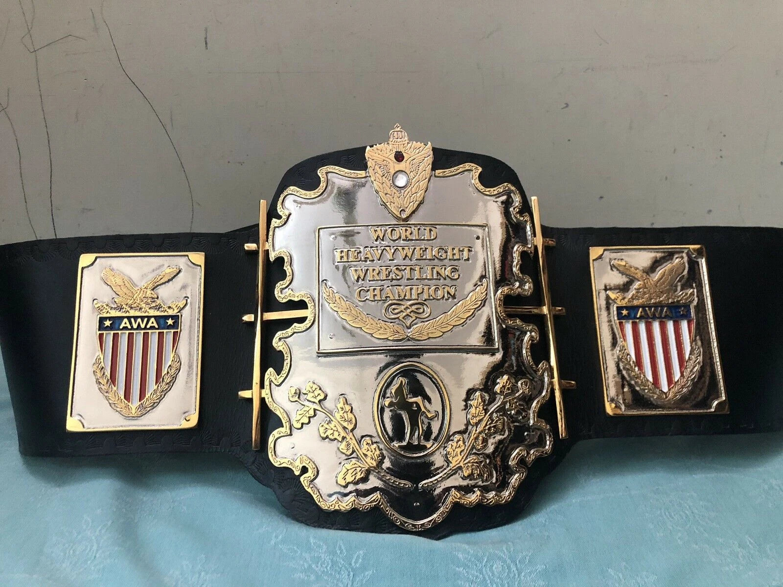 AWA Heavyweight Wrestling Championship Belt 2mm brass plates Adult Size