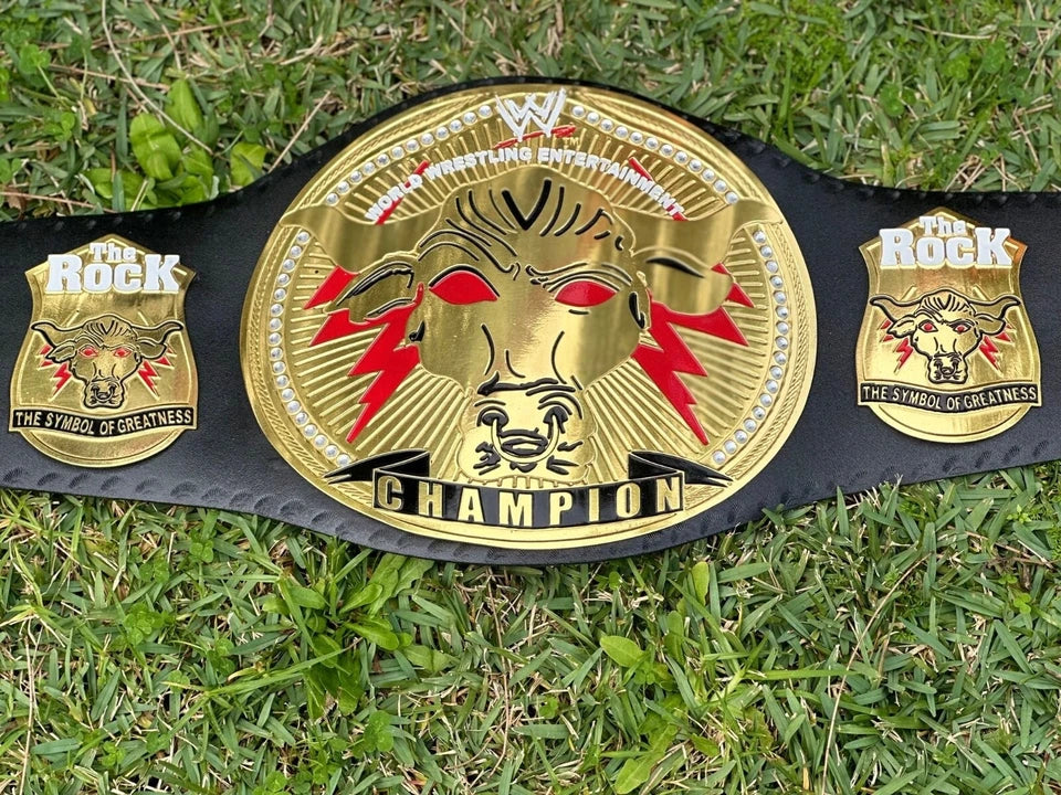 The Rock Brahma Bull Replica Championship Title Wrestling Belt 2MM Brass Adult size