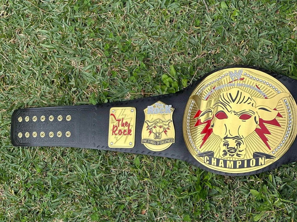 The Rock Brahma Bull Replica Championship Title Wrestling Belt 2MM Brass Adult size