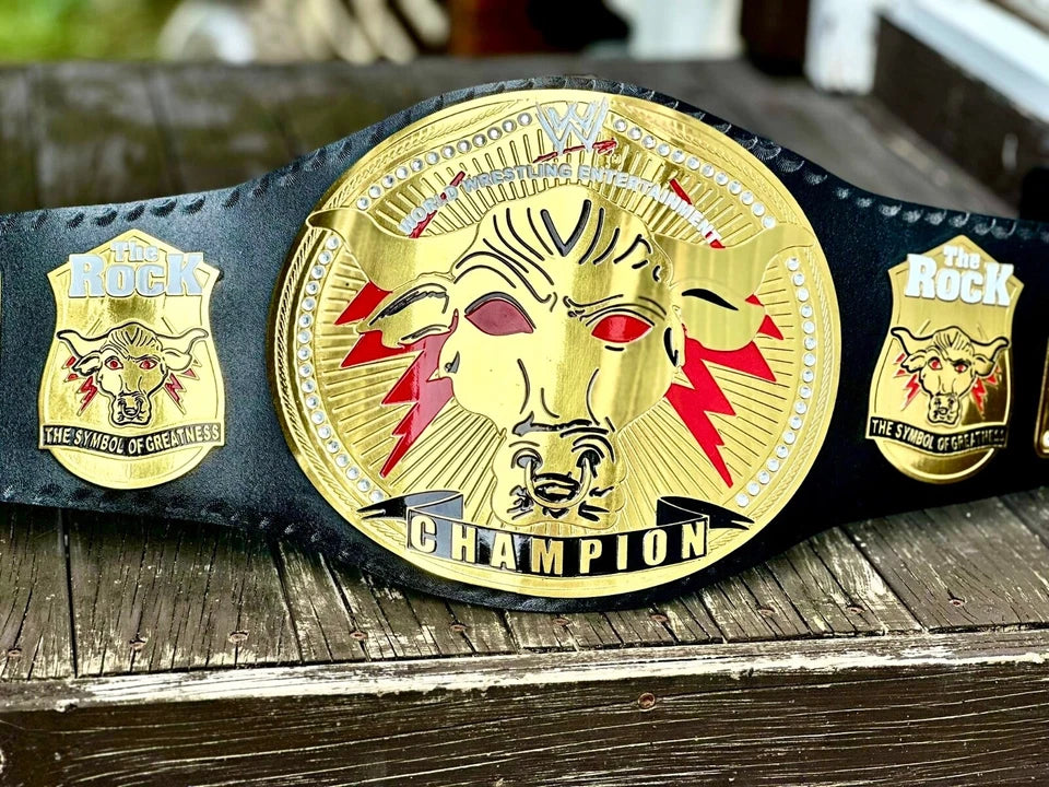 The Rock Brahma Bull Replica Championship Title Wrestling Belt 2MM Brass Adult size
