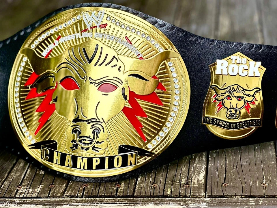 The Rock Brahma Bull Replica Championship Title Wrestling Belt 2MM Brass Adult size