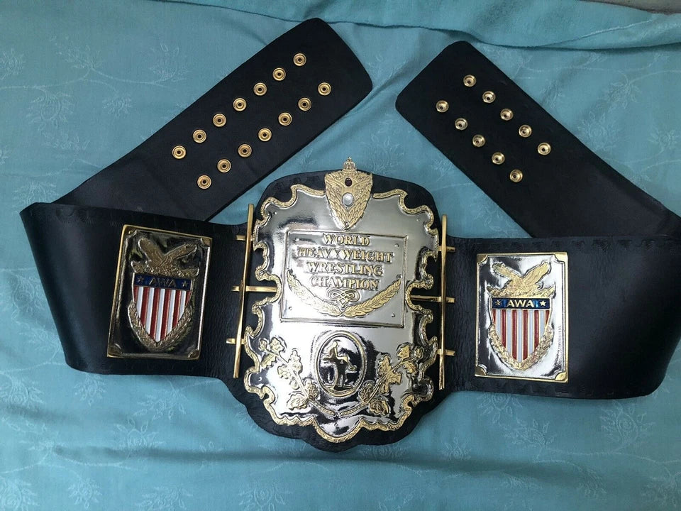 AWA Heavyweight Wrestling Championship Belt 2mm brass plates Adult Size