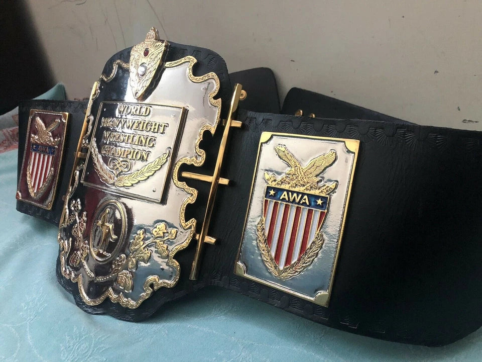 AWA Heavyweight Wrestling Championship Belt 2mm brass plates Adult Size