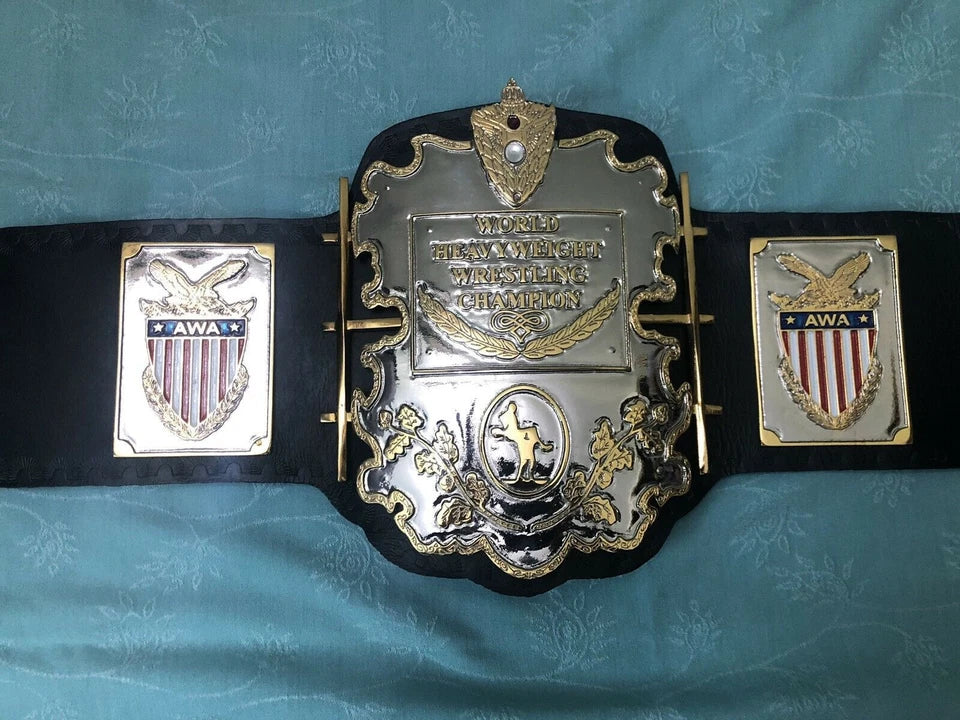 AWA Heavyweight Wrestling Championship Belt 2mm brass plates Adult Size