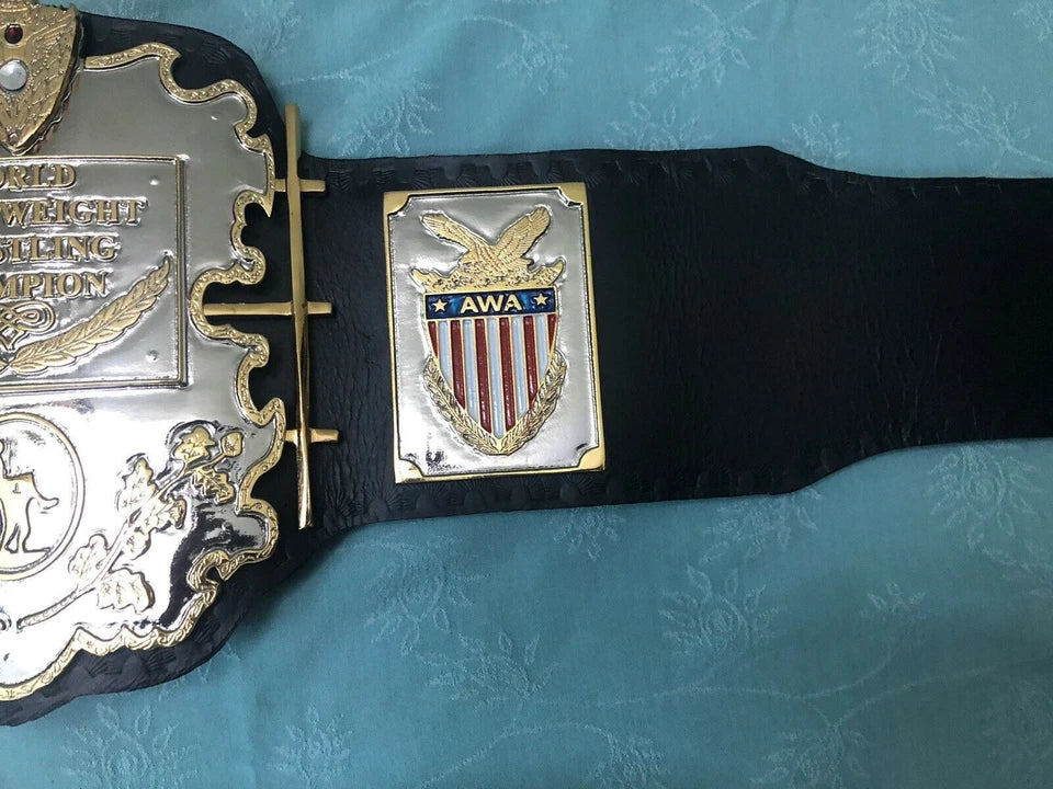 AWA Heavyweight Wrestling Championship Belt 2mm brass plates Adult Size