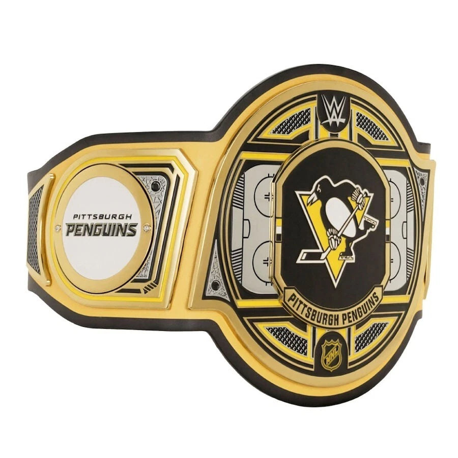 Pittsburgh Penguins NHL 2mm Championship Belt Gold Plated Real Leather