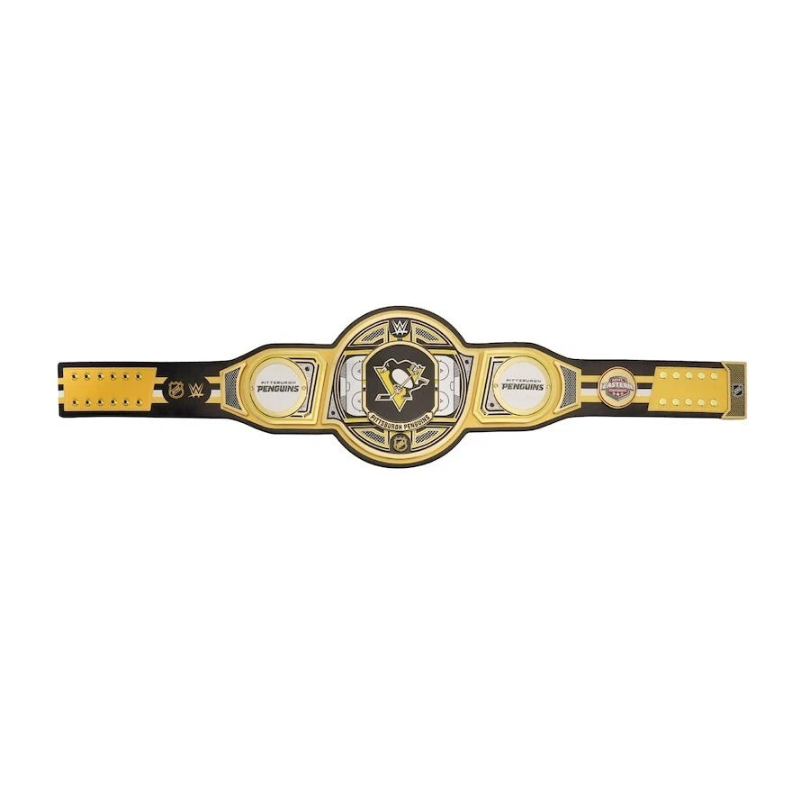 Pittsburgh Penguins NHL 2mm Championship Belt Gold Plated Real Leather