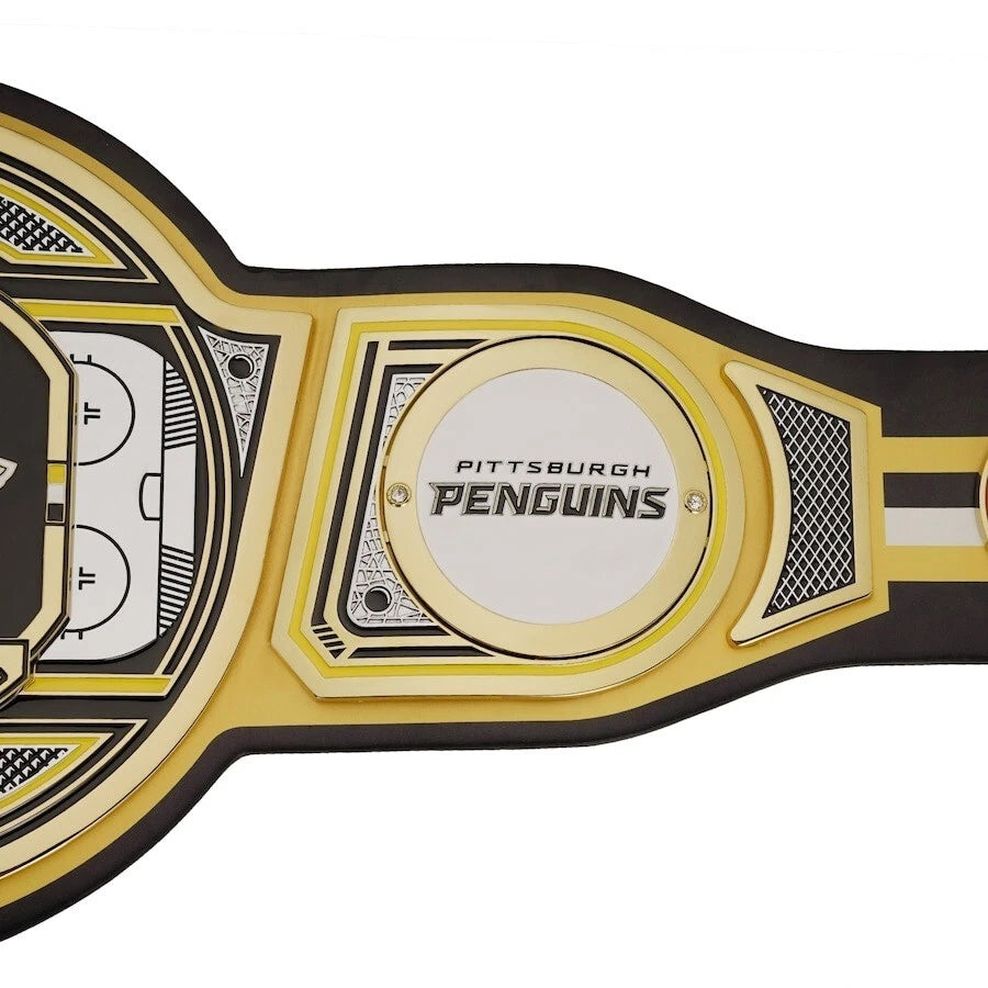 Pittsburgh Penguins NHL 2mm Championship Belt Gold Plated Real Leather