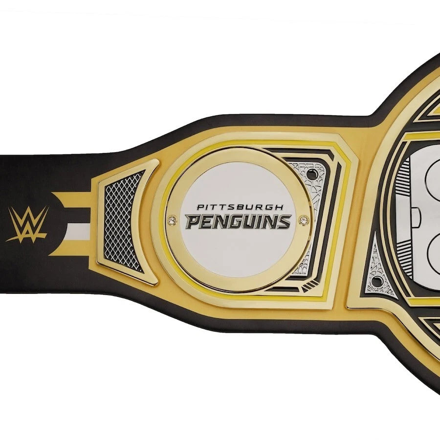 Pittsburgh Penguins NHL 2mm Championship Belt Gold Plated Real Leather