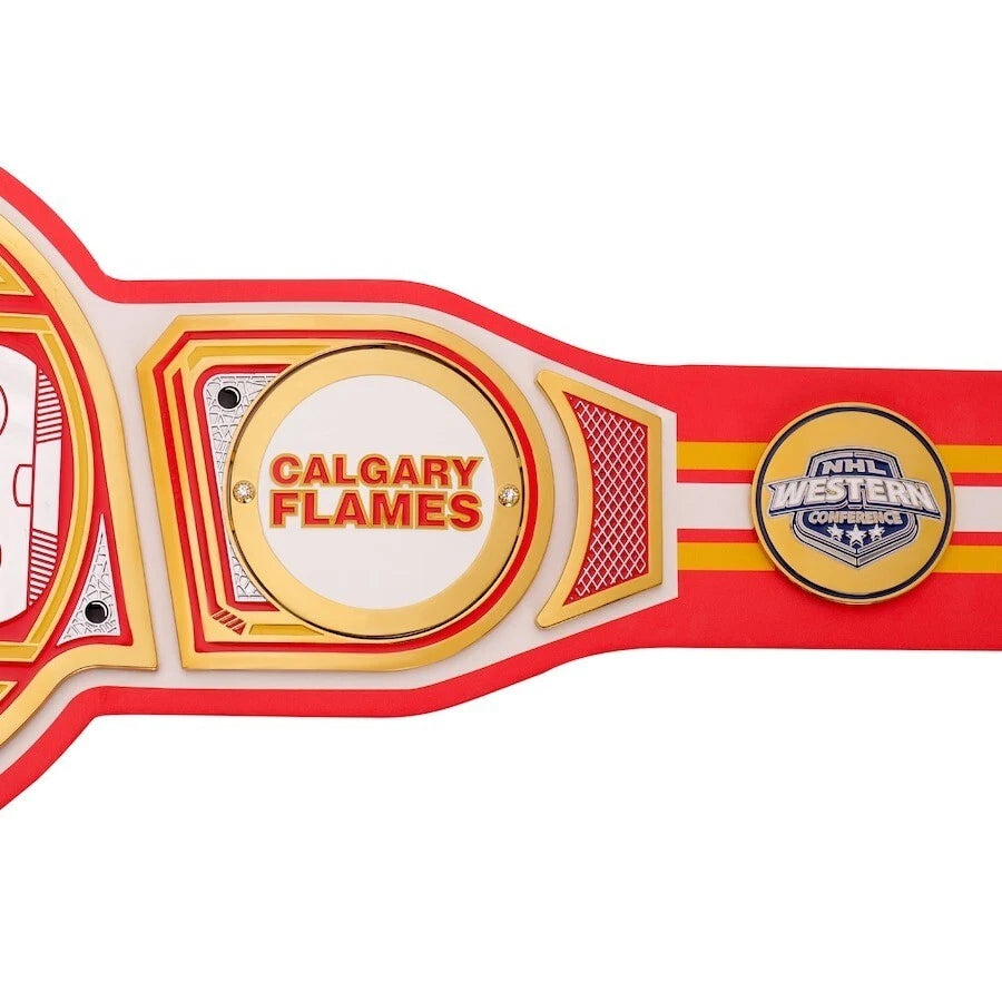 Calgary Flames NHL 2mm Championship Belt Gold Plated Real Leather