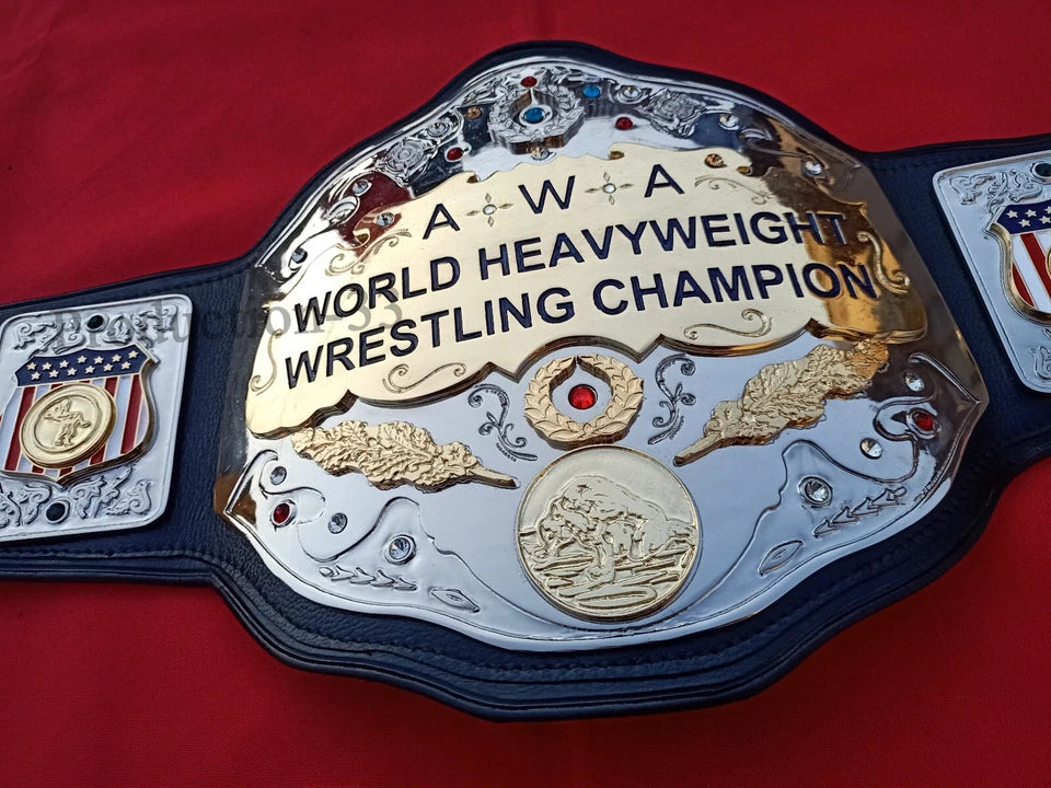 AWA WORLD HEAVYWEIGHT WRESTLING CHAMPION BELT 4MM ZINC 2 LAYER $ DUAL PLATED