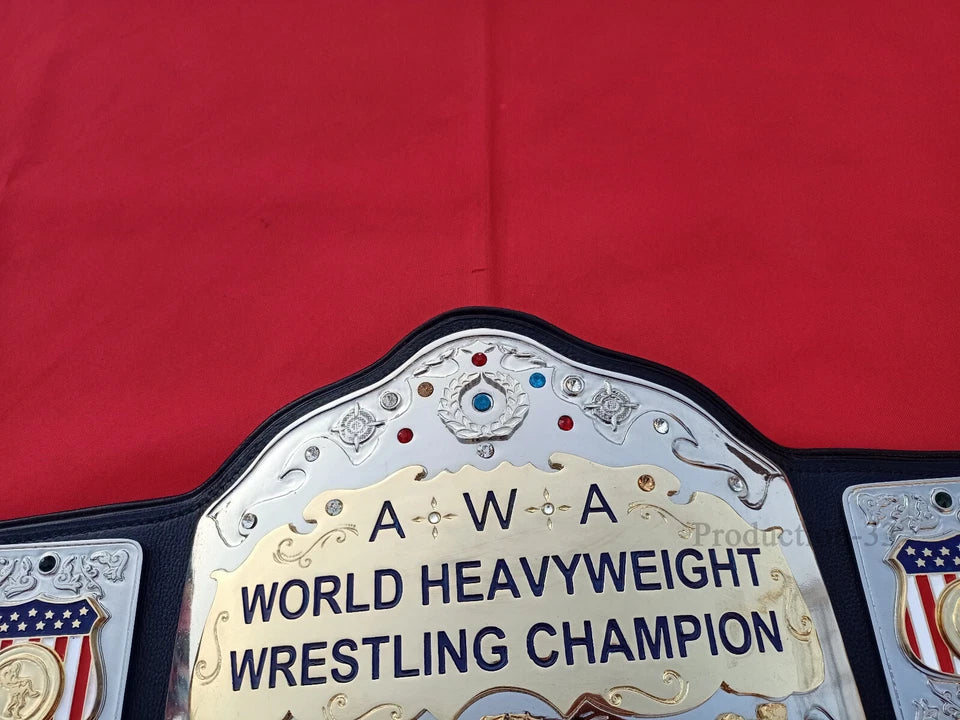 AWA WORLD HEAVYWEIGHT WRESTLING CHAMPION BELT 4MM ZINC 2 LAYER $ DUAL PLATED